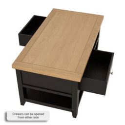 The Furniture Market Cheshire Black Painted Oak 2 Drawer Coffee Table With Shelf - thumbnail 8