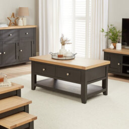 The Furniture Market Cheshire Black Painted Oak 2 Drawer Coffee Table With Shelf - thumbnail 3