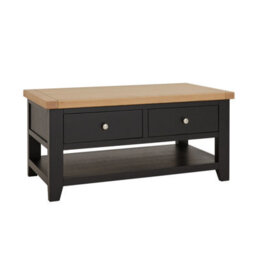 The Furniture Market Cheshire Black Painted Oak 2 Drawer Coffee Table With Shelf - thumbnail 4