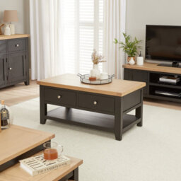 The Furniture Market Cheshire Black Painted Oak 2 Drawer Coffee Table With Shelf - thumbnail 2
