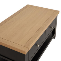 The Furniture Market Cheshire Black Painted Oak 2 Drawer Coffee Table With Shelf - thumbnail 5