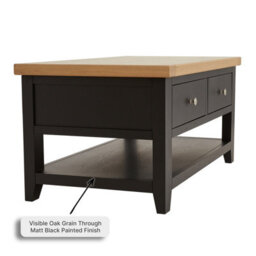 The Furniture Market Cheshire Black Painted Oak 2 Drawer Coffee Table With Shelf - thumbnail 6