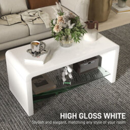 Wyld Haus Velimo High Gloss White Curved 2-Tier Coffee Table, L100 X D45 X H45Cm - thumbnail 4