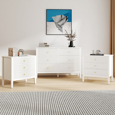 Melody Maison Large 6 Drawer Chest Of Drawers And Pair Of Large Bedside Tables - Hales White Range - image 1