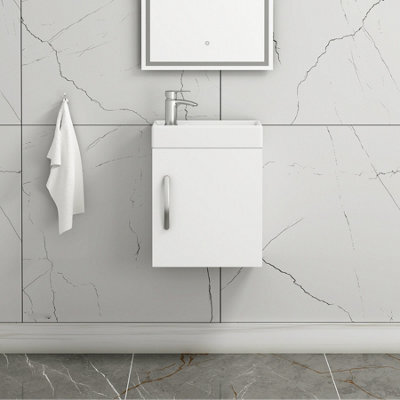 Royal Bathrooms Como 400mm Cloakroom Vanity Basin Sink Unit Wall Hung Gloss White - 1 Door - image 1