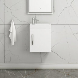 Royal Bathrooms Como 400mm Cloakroom Vanity Basin Sink Unit Wall Hung Gloss White - 1 Door - thumbnail 1