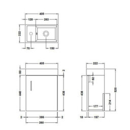 Royal Bathrooms Como 400mm Cloakroom Vanity Basin Sink Unit Wall Hung Gloss White - 1 Door - thumbnail 7