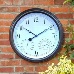 "Garden Station Wall Clock With Thermometer Indoor Outdoor Arabic 15"" White" - thumbnail 4