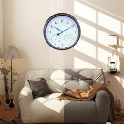 "Garden Station Wall Clock With Thermometer Indoor Outdoor Arabic 15"" White" - thumbnail 5