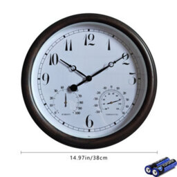 "Garden Station Wall Clock With Thermometer Indoor Outdoor Arabic 15"" White" - thumbnail 2