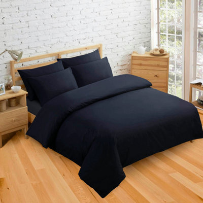 Velosso Black Plain Dyed Duvet Cover And Pillowcase Set Double