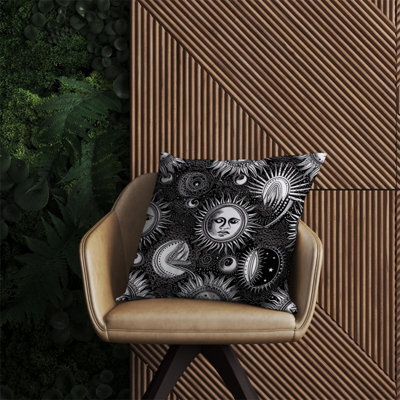 Warren Reed Designer Moon And Sun Black White Outdoor Cushion 60Cm X 60Cm