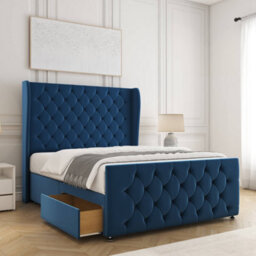Bsspoke Anna Divan Bed Set Blue Plush Velvet With 54Inch Headboard & Footboard 2 Drawers Footend No Mattress In 4Ft 4Ft6 5Ft 6Ft - thumbnail 1