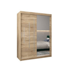 Arte Stylish Oak Sonoma York Ii Sliding Door Wardrobe W1500mm H2000mm D620mm - Mirrored Storage With Silver Handles