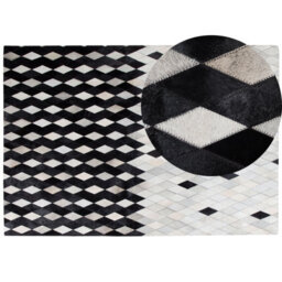 Beliani Rug Maldan Black 160 X 230 Cm Leather - thumbnail 1