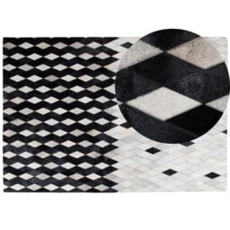 Beliani Rug Maldan Black 160 X 230 Cm Leather