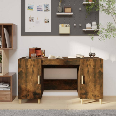 Vidaxl Desk Smoked Oak 140X50X75 Cm Engineered Wood Desks - image 1