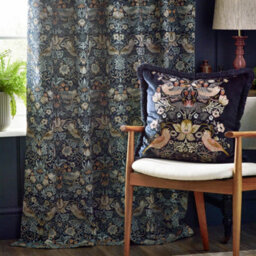 Morris & Co Strawberry Thief Jacquard Jacquard Floral Room Darkening Pencil Pleat Curtain Pair Indigo (W)117Cm X (D)183Cm - thumbnail 4