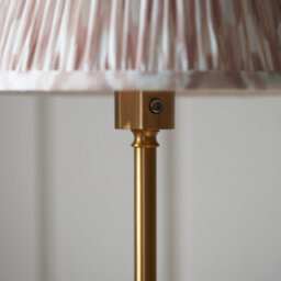 Luminosa Lighting Luminosa Burley Rechargeable Brushed Aged Brass Plate Floor Lamp With Neutral Print Fabric Ikat Shade 25Cm Integrated Led - thumbnail 4