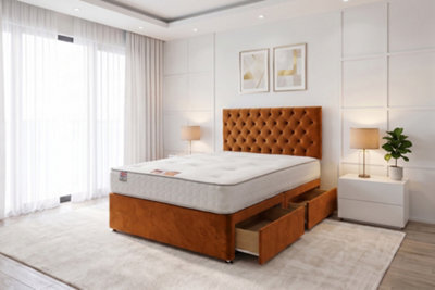 "Knight Sleep Athens Orange Plush 5Ft Bed Set With Mattress, 2 Drawers Same Side & 24""headboard - King Size" - image 1