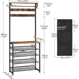 Coat Stand Coat Rack With Shoe Storage Hall Tree 75 X 32 X 185 Cm - thumbnail 2