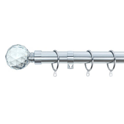 A.unique Home Gem Crystal Ball Metal Extendable Curtain Pole With Rings And Fittings (25/28mm) - Nickel, 70Cm - 120Cm  Approx - image 1