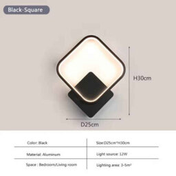 25Cm Black Led Wall Lamp Square Aluminium For Bedside Living Room Hallway Lighting - thumbnail 2