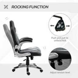 Homcom Racing Office Chair Pu Leather Computer Desk Gaming Style With Wheels, Flip-Up Armrest, Grey - thumbnail 5