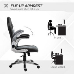 Homcom Racing Office Chair Pu Leather Computer Desk Gaming Style With Wheels, Flip-Up Armrest, Grey - thumbnail 6
