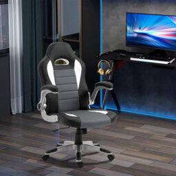 Homcom Racing Office Chair Pu Leather Computer Desk Gaming Style With Wheels, Flip-Up Armrest, Grey