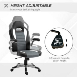 Homcom Racing Office Chair Pu Leather Computer Desk Gaming Style With Wheels, Flip-Up Armrest, Grey - thumbnail 4