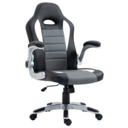 Homcom Racing Office Chair Pu Leather Computer Desk Gaming Style With Wheels, Flip-Up Armrest, Grey - thumbnail 2