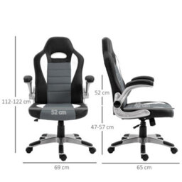 Homcom Racing Office Chair Pu Leather Computer Desk Gaming Style With Wheels, Flip-Up Armrest, Grey - thumbnail 3