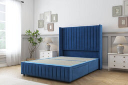 "Comfort Chester Navy Plush Divan Bed Set No Drawers - 54"" Wingback & 12"" Footboard 4' Small Double" - thumbnail 3