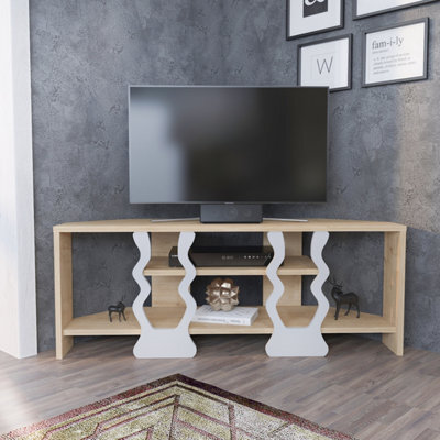 Decorotika Firal Corner Tv Stand Tv Unit For Tvs Up To 45 Inch Sapphire Oak And White - image 1