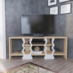 Decorotika Firal Corner Tv Stand Tv Unit For Tvs Up To 45 Inch Sapphire Oak And White