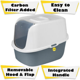 Cat Centre.Direct Cat Centre Dark Grey Hooded Cat Litter Tray With Flap Door & Charcoal Filter - thumbnail 3