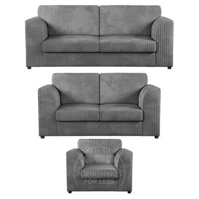 Furnishings For Less UK Luxor Jumbo Cord 3 + 2 + 1 Fabric 3 Piece Sofa Suite - Fullback Grey - image 1