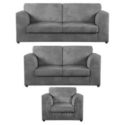 Furnishings For Less UK Luxor Jumbo Cord 3 + 2 + 1 Fabric 3 Piece Sofa Suite - Fullback Grey - thumbnail 1