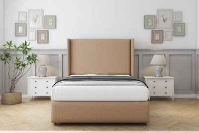 "Comfort Ayla Latte Dumfries Divan Bed Set 2 Drawers Foot-End - 54"" Wingback & 12"" Footboard 4' Small Double" - image 1