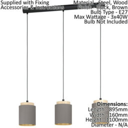 Elegant Black And Brown Pendant Ceiling Light With Cappuccino Fabric Shade - thumbnail 2