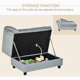 Pawhut Pet Sofa Dog Chair Cat Couch W/ Storage, Cushion - Light Grey - thumbnail 5