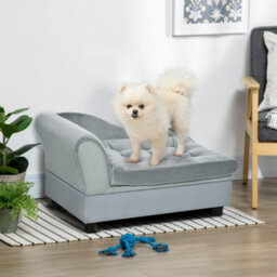 Pawhut Pet Sofa Dog Chair Cat Couch W/ Storage, Cushion - Light Grey - thumbnail 1