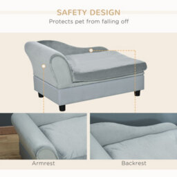 Pawhut Pet Sofa Dog Chair Cat Couch W/ Storage, Cushion - Light Grey - thumbnail 6