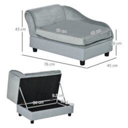 Pawhut Pet Sofa Dog Chair Cat Couch W/ Storage, Cushion - Light Grey - thumbnail 3