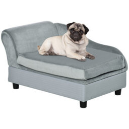 Pawhut Pet Sofa Dog Chair Cat Couch W/ Storage, Cushion - Light Grey - thumbnail 2