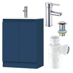 Belofay 600mm Bathroom Vanity Unit With Basin, White Ceramic Bathroom Sink With Trap And Waste, No Tap Included(Denvor  Blue) - thumbnail 1