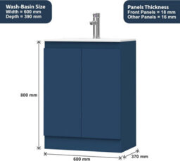 Belofay 600mm Bathroom Vanity Unit With Basin, White Ceramic Bathroom Sink With Trap And Waste, No Tap Included(Denvor  Blue) - thumbnail 3