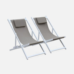 Sweeek. Pair Of Aluminium Textilene Sun Loungers Gaia Beige-Brown 99X88.5X58 Cm - thumbnail 2