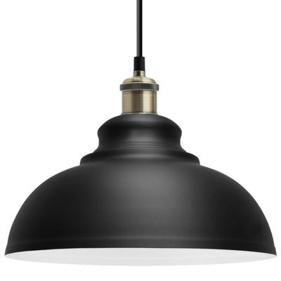 Long Life Lamps Company Industrial Retro Vintage Dome Ceiling Pendant Light Black Shade Antique Brass Holder M0081 - image 1